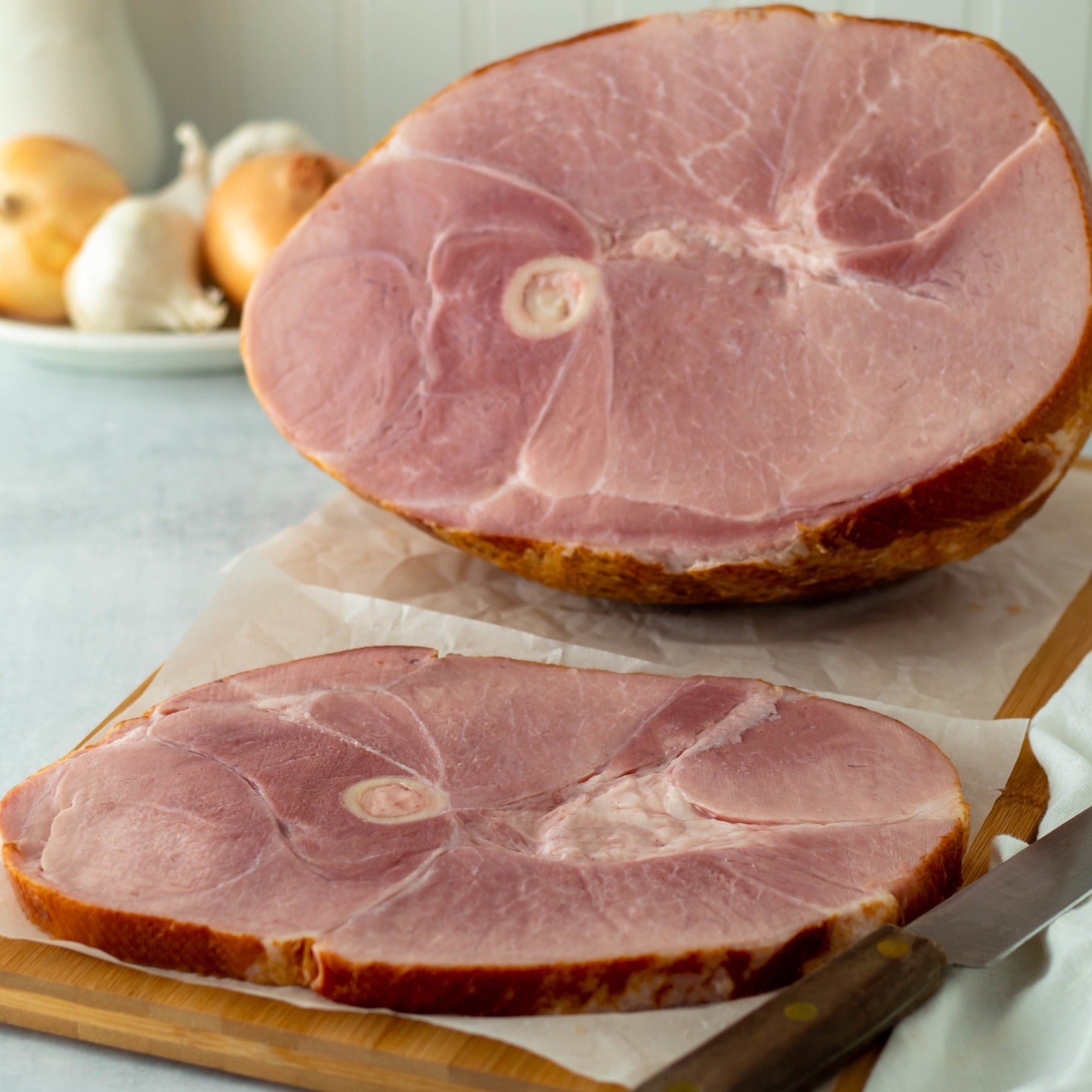 a slice of bone in ham